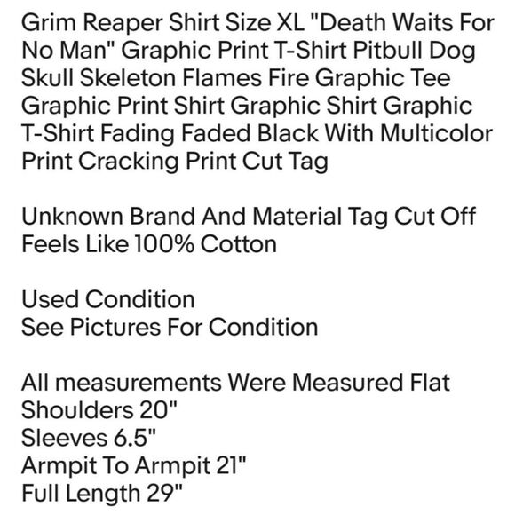 Grim Reaper Shirt Size XL "Death Waits For No Man" Graphic Print T-Shirt Pitbull - Picture 2 of 7